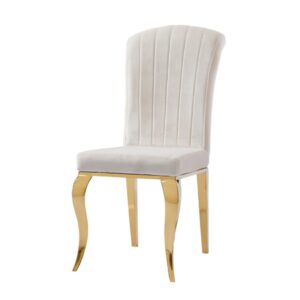 Chaise Nino – Velours Beige & Acier Argenté | Élégance Contemporaine