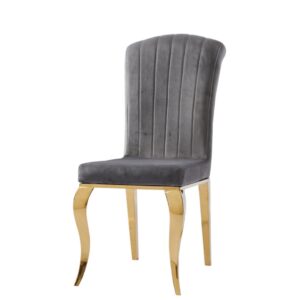 Chaise velours gris pieds en acier inoxydable doré