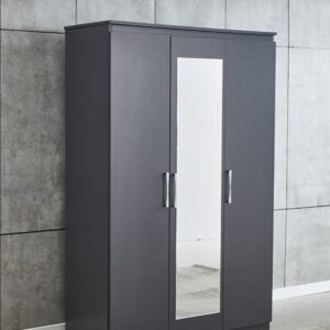 Armoire 3 Portes – Bois Effet Marbré Gris | Élégance Contemporaine