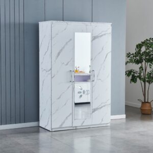 Armoire 3 Portes – Effet Marbré BLANC | Élégance Sophistiquée