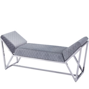 banquette – Velours Gris & Piètement Chrome | Design Contemporain Luxe