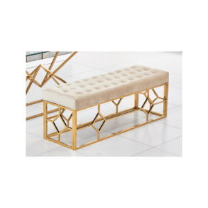 Banquette Vertigo – Velours Moka & Structure Or | Design Capitonné Luxe 140cm