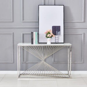 Console – Verre Marbré/Transparent & Chrome | Design Minimaliste
