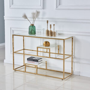 Console Design Contemporaine – Verre Trempé & Pieds Inox | Élégance Fonctionnelle 120cm
