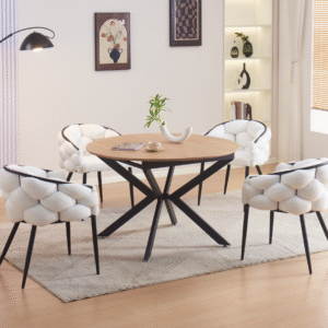 Table Repas Extensible – Bois Chêne Naturel & Pieds Métal Noir – 120 à 160 cm
