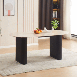 Table de Repas SELENA – 180 cm, Ovale, Céramique Effet Travertin Mat
