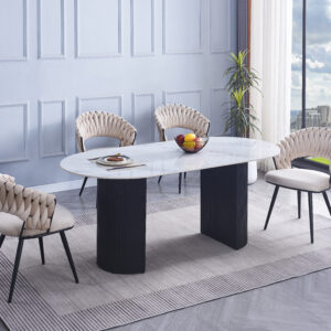 Table Repas 180 cm – Plateau Céramique Effet Travertin, Élégante et Résistante