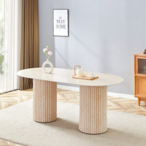 Table à Manger 180 cm – Plateau Céramique Effet Travertin, Élégance & Résistance