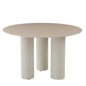 Table de Repas ANAÏS – 120 cm, Céramique Effet Marbre Blanc & Pieds Métal Beige