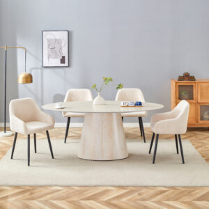 Table à Manger EVA – Céramique Effet Travertin, Pied Central Design, 180 cm