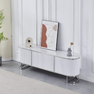 Meuble TV Esmée – Argent & Céramique Marbre Blanc Gris