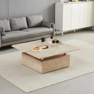 Table Basse Olo – Effet Travertin avec Tiroir Intégré