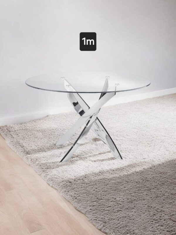 Table Olivia rond transparent chrome 1m