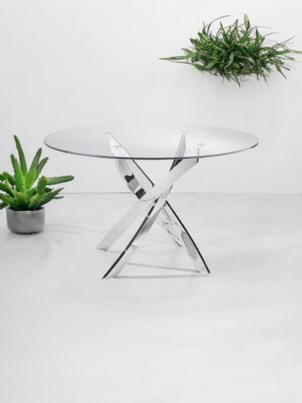 Table Olivia rond transparent chrome 1m