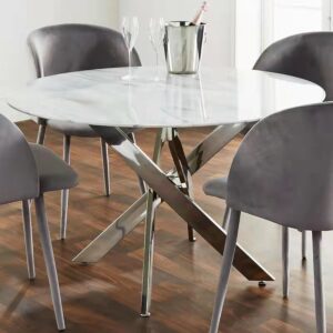 Table Olivia rond marbre chrome 1m