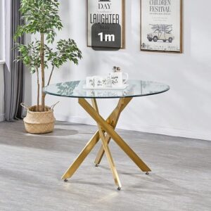 Table Olivia rond transparent doré 1m