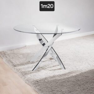 Table Olivia rond transparent chrome 120