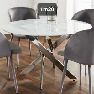 Table Olivia rond 1m20 marbre argent