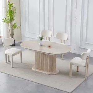 Table a manger rallonge vanessa travertin plateau ceramique 160-200