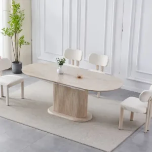 Table a manger rallonge vanessa travertin plateau ceramique 160-200