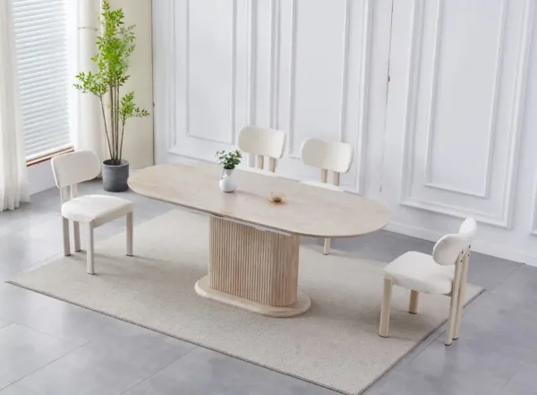 Table a manger rallonge vanessa travertin plateau ceramique 160-200